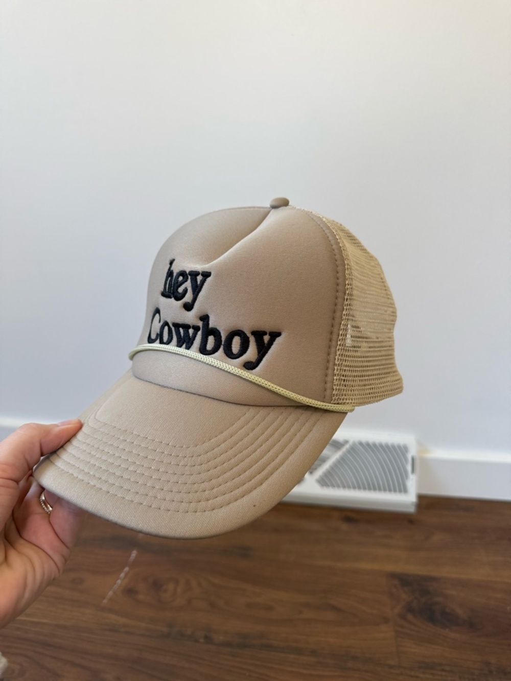 Hey Cowboy Beige Mesh Trucker Hat